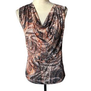 Vintage Y2K Sleeveless Cowl Neck Paisley Blouse Size S Art to Wear